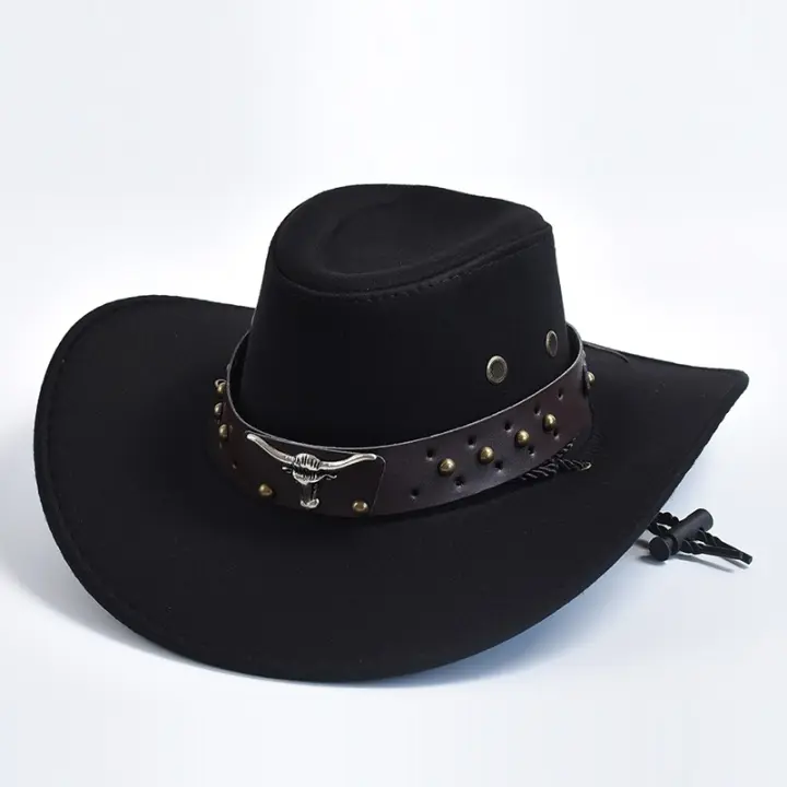 Sombreros de vaquero del oeste de gamuza Artificial, sombrero Vintage de gran borde para caballero, vaquera, Jazz, fiesta de vacaciones, sombrero de Cosplay - 1