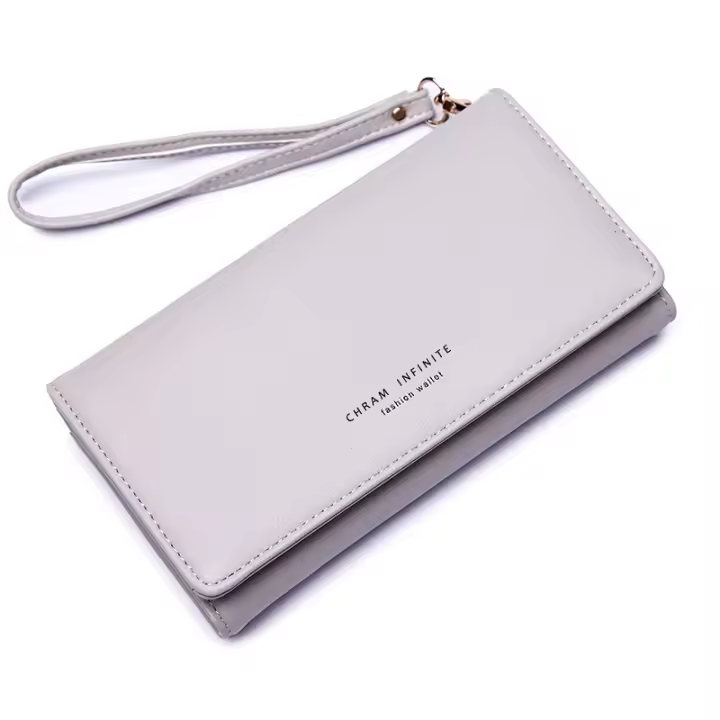 Cartera larga para mujer, bolso multifuncional de PU de 2 pliegues con correa para la muñeca extraíble para tarjeta de billete, teléfono inteligente - 1