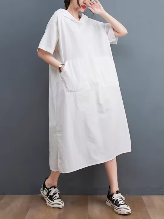 Elegante Vestido Oversize de Verano Manga Corta, Ajuste Suelto, Moda Vintage Negro para Mujeres - 1