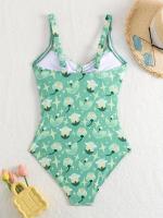 Traje de baño de una pieza para mujer, estampado floral sexy, tirantes ajustables, ropa de playa de verano, tejido de secado - details 4