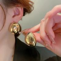 Pendientes de Metal con forma de gota de agua para mujer y niña, aretes ovalados brillantes, Color dorado y plateado, a la moda - details 2