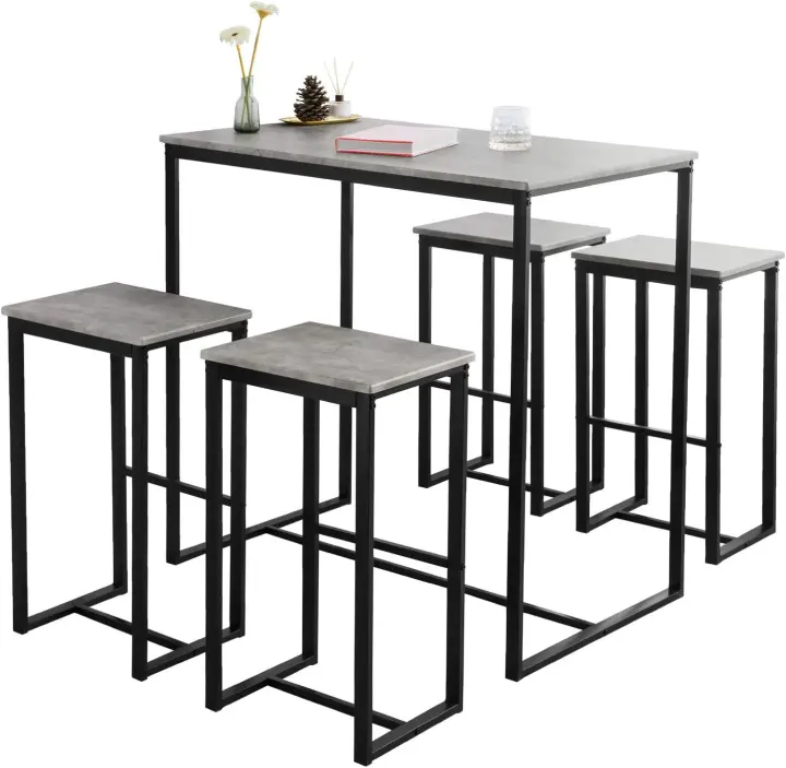 Conjunto de Mesa Alta de Bar y 4 Taburetes Muebles Bar Comedor ES - 1
