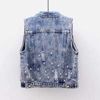 Chaqueta Corta Bordada para Mujer Chaleco Denim Perforado con Cuentas Moda de Abrigo Exterior para Niñas 2024 - details 2