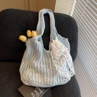 Con cinta de encaje, bolso tejido de Color sólido, bolso de mano, bolso de playa, bolso de playa con agujeros, bolso de hombro hueco de gran capacidad, compras - details 7