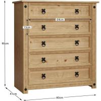 Cómoda Corona de 5 cajones, Hecha con Madera Maciza de Pino Mexicano, y Acabado Encerado Envejecido - details 2
