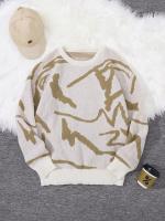 Nuevo Popular primavera otoño Graffiti Jacquard patrón suéter Casual cuello redondo contraste Color tejido jersey de los hombres - details 7