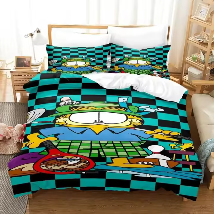 Juego de Ropa de Cama de Gato de Dibujos Animados en 3D Cubierta de Edredón, Funda de Almohada, Colchón para Adultos y Niños Diseño de Gato Naranja - 1