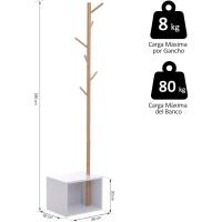 Organizador de Armario Tipo Árbol Morno con 6 Ganchos Bambú y MDF Tamaño 40x30x180cm - details 2