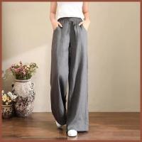 Pantalones de Pierna Ancha de Algodón Lineno Cintura Suelta, Elástica, Estilo Callejero para Mujeres 2023 - details 7
