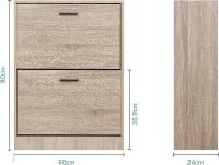 Mueble zapatero de 12 pares - Estantería de gran capacidad para vestíbulo o pasillo - (ancho) 60 x (profundidad) 24 x (alto) 80 cm - Madera clara blanca - details 98