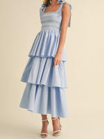 Nueva moda para mujer, vestido con hombros descubiertos, vestido de verano sin mangas con busto ahumado, vestido con volantes escalonados, vestido largo y fluido S M L - details 1