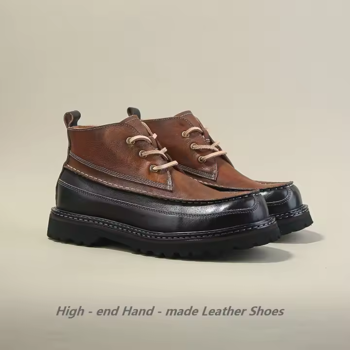 Cuero de vaca retro casual botas cortas de caña alta tendencia a juego de colores zapatos de cuero botas de herramientas - 1