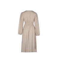 Vestido de manga larga con cuello en V para mujer, vestido dividido, línea A, color albaricoque, Surplice, otoño - details 12
