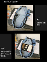 Nueva moda simple tendencia mochila de gran capacidad bolsa de mezclilla duradera universidad escuela secundaria junior escuela secundaria bolsa de estudiante - details 5