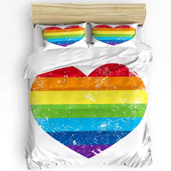 Juego de cama con degradado en forma de corazón, funda de edredón para el hogar, fundas de almohada, sin sábana, amor, Día de San Valentín - 1