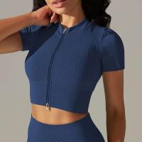 Hamidou-Camiseta deportiva con cremallera para mujer, Top elástico ajustado y transpirable, ropa deportiva para gimnasio, correr y Yoga - details 41