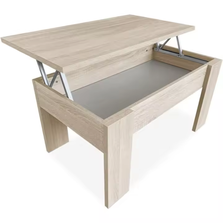 Mesa de Centro Elevable Estilo Blanco con Tapa de Cambria Tamaño 90 cm x 50 cm x 46, 57 cm Madera - 1