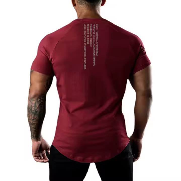 Camiseta de manga media con cuello trasero para hombre, camiseta informal de Hip Hop con letras impresas, ejercicio muscular, Fitness, Verano - 1