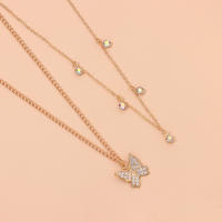 Nuevo producto de moda, collar con colgante de mariposa de diamante completo para mujer, cadena de doble capa, collar Punk con diamantes de imitación - details 5