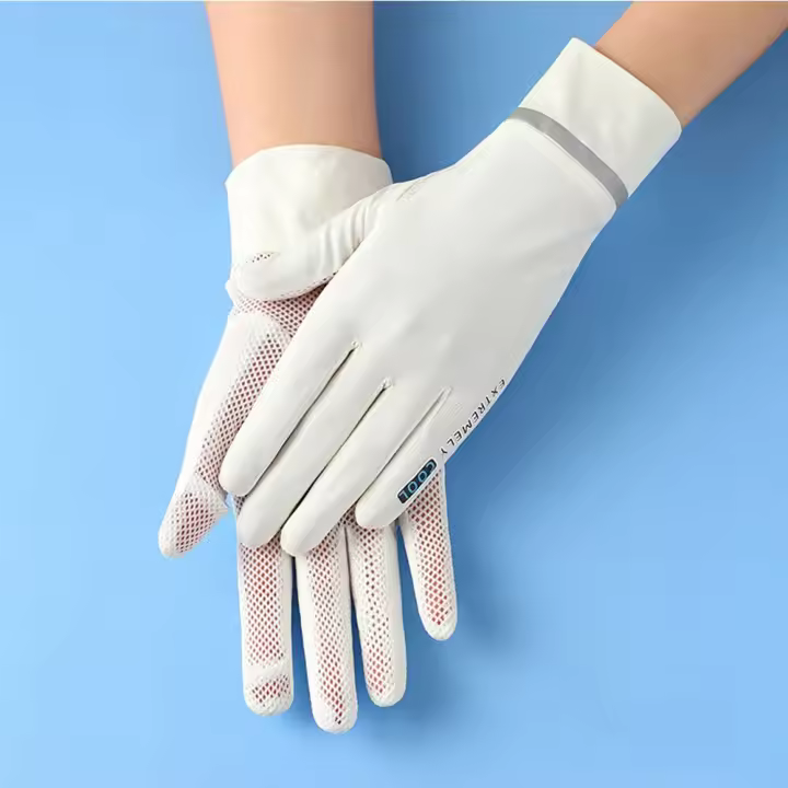 Conducción de malla elástica transpirable seda de hielo guantes de conducción de verano mitones guantes de protección solar con pantalla táctil - 1