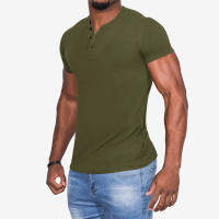 Camiseta de manga corta Henley para hombre, ropa informal de algodón, color verde y M-6XL, paquete de 2 - details 3