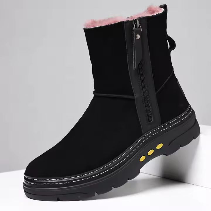 Nuevas botas de nieve de lana, cuero genuino, cuero de vaca, terciopelo, cálidas, para exteriores, botas altas - 1