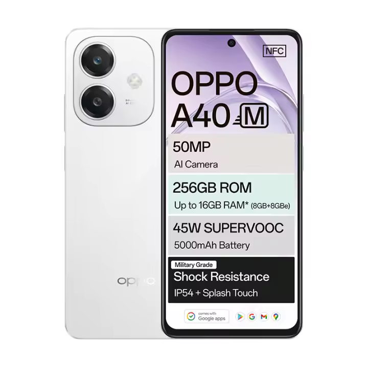 OPPO A40M 8GB256GB, RAM Ampliable a 16GB, Cámara Doble AI 50MP, Pantalla 6,67 90HZ LCD HD +, 5100mAh, IP54, -3 AÑOS DE GARANTIA OFICIAL - 1