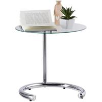 Mesa Auxiliar de Altura Regulable hasta 70 cm, Mesita Café, Acero Cromado-Cristal, Superficie 46 cm, Plateado - details 0