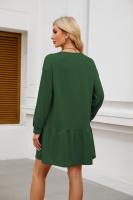 Color sólido mujer manga larga Mini cuello redondo vestido elástico grueso vestidos cortos para mujeres moda elegante Chic en venta liquidación X - details 9