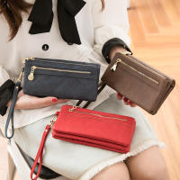 Cartera larga estilo para mujer, grande, estuche con compartimentos, negro, tono dorado - details 11