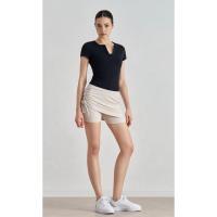 Pantalones cortos de Yoga 2 en 1 para mujer, vestido rápido de cintura alta superpuesto, ropa deportiva para Fitness, falda con cordón ajustable - details 2