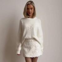Jersey informal de punto con bordado de Jacquard blanco para mujer, Jersey holgado de manga larga con cuello redondo elegante, jersey de viaje para señora nueva 2024 - details 10