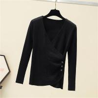 Suéter sobrepelliz para mujer, jerseys de punto acanalado con cuello en V, manga larga, botón lateral, jersey liso, traje básico de otoño e invierno para adolescente - details 7