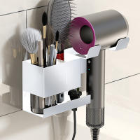 Soporte para secador de pelo con cajas de almacenamiento, colgador de pared de aleación de aluminio, multifunción con gancho para enchufe - details 0