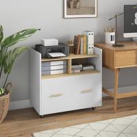 Cajonera de Oficina Armario Archivador Móvil Cajonera Escritorio con Ruedas Cajón Barras Colgantes para Tamaño A4 y 2 Compartimentos para Estudio Salón 76x40x75,5 cm Roble y Blanco - details 1