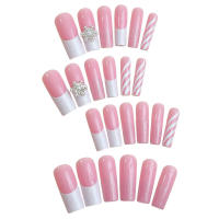 Uñas artificiales duraderas para uso, uñas blancas cuadradas con borde francés a presión, vida diaria - details 0