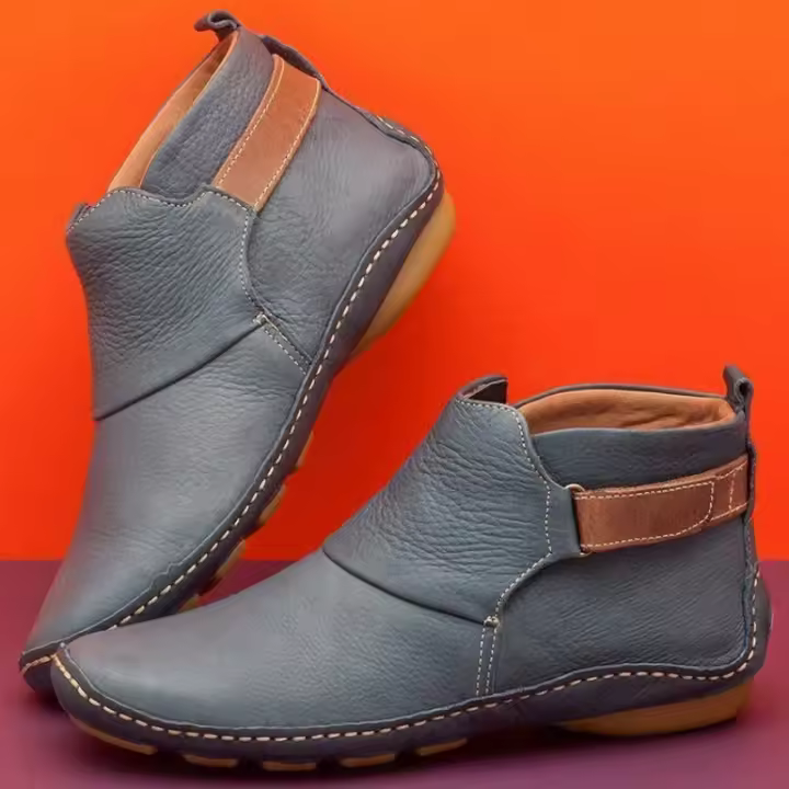 2025 Botas cortas de tacón plano de cuero marrón Martin, bajas - 1