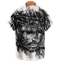 Camisas hawaianas con estampado 3D de Dios, Jesús y María para hombre, pantalón corto informal de manga larga, camiseta, ropa superior, blusas con botones - details 6