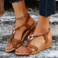 Sandalias de tacón de cuña de talla grande, cómodas, elásticas y perezosas para mujer, Verano 2025. - details 7
