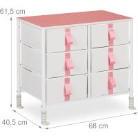Cómoda Infantil, 6 Cajones de Tela, Cajonera Habitación Juguetes, Niños, 61,5 x 68 x 40,5 cm, Blanco y Rosa, Poliéster - details 2