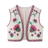 Chaleco Floral bordado Vintage para mujer, chaleco abierto sin mangas, Top corto informal de verano - details 2