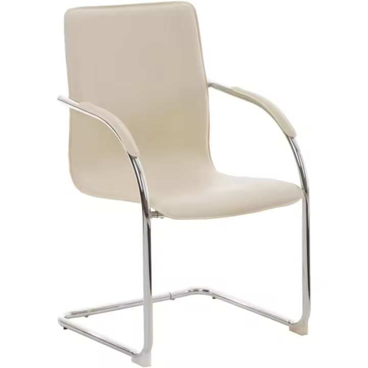 Silla de conferencia Melina tapizada en cuero sintético y silla de reuniones cantilever |   Silla De Espera con Reposabrazos I Silla para Visitas, Color:Crema - 1