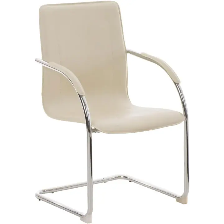 Silla de conferencia Melina tapizada en cuero sintético y silla de reuniones cantilever |   Silla De Espera con Reposabrazos I Silla para Visitas, Color:Crema - 1