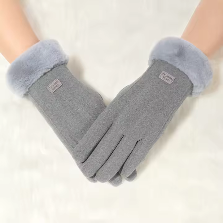 Guantes gruesos de cuero de felpa para mujer, guantes cálidos de esquí al aire libre, elegantes e informales para pantalla táctil, moda de invierno - 1