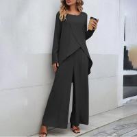 Conjunto de dos piezas de pantalones anchos de pierna larga de manga larga irregular de talla grande cruzados casuales de moda para mujer nueva - details 1