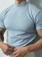 Camiseta De Verano Para Hombre Estilo Deportivo Con Cuello Alto Y Rayas Manga Corta Ajustada Para Fitness Y Running - details 8