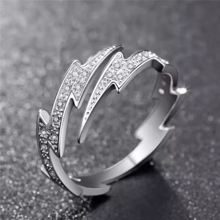 Anillos abiertos Punk Hip Hop de Color plateado con circonita relámpago para hombre, joyería de moda, regalo, anillo ajustable creativo - 1