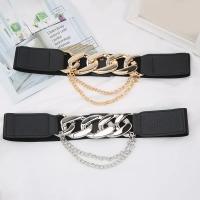 Cadenas de Metal doradas multicapa para mujer, cinturón negro de cuero PU, correas elásticas de cintura ancha, cinturones Punk con remaches, decoración de traje, cinturones de vestido - details 1