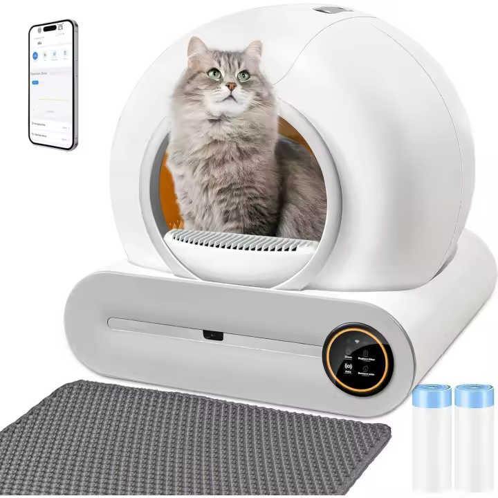 Caja de Arena Inteligente para Gatos Arenero Gatos Autolimpiable, 74L, Control App, Sin Fugas, Eliminación de Olores, 2 Rolos de Bolsas Desechables y Tapetes - 1