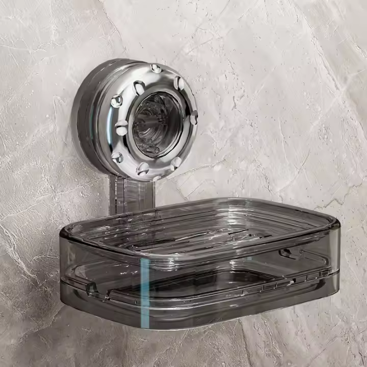 Caja de jabón para baño con ventosa, estante para colgar en la pared sin perforaciones, jabonera transparente de alto nivel de apariencia para el hogar - 1